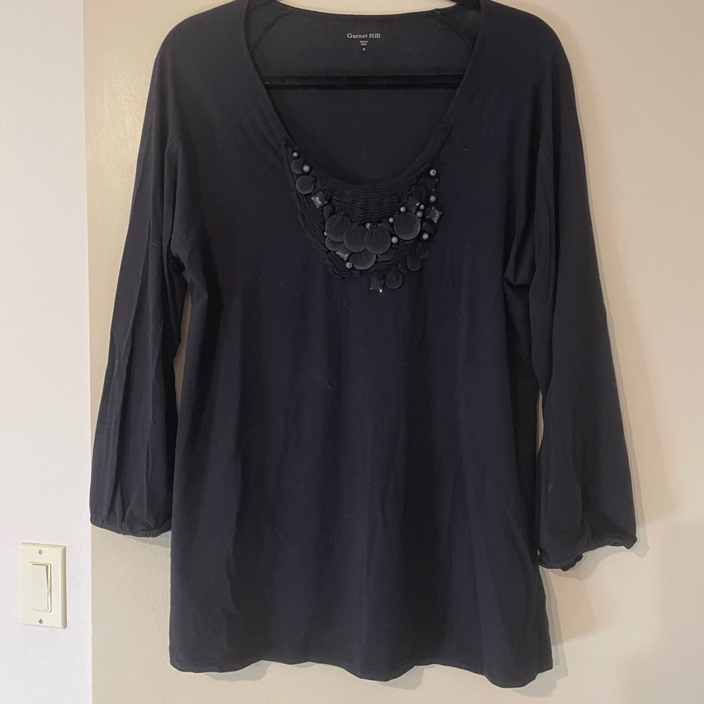 Garnet Hill Black Women's Tunic with Embellished Neckline